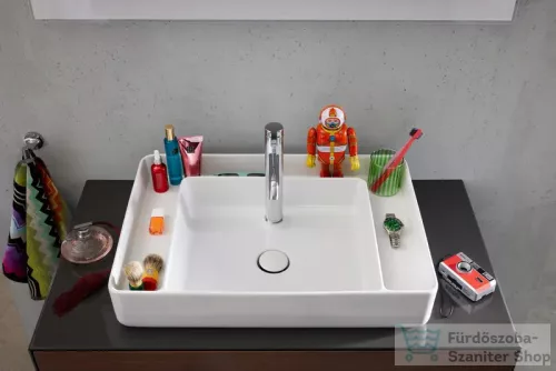 Duravit BENTO STARCK BOX 65x46 cm-es pultra ültethető, csiszolt aljú mosdó 1 csaplyukkal, HygieneGlaze mázzal, fényes fehér 2381652071