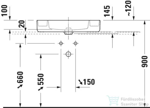 Duravit BENTO STARCK BOX 65x46 cm-es pultra ültethető, csiszolt aljú mosdó 1 csaplyukkal, HygieneGlaze mázzal, matt fehér 2381653071