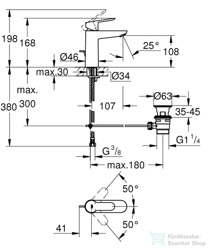 Grohe BAUEDGE M mosdó csaptelep automata leeresztővel,Króm 23822000