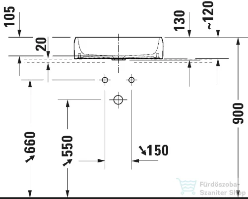 Duravit QATEGO 50x40 cm-es pultra ültethető mosdó, fehér 2383500079