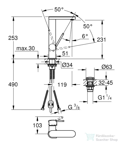 Grohe PLUS magasított mosdócsaptelep L-méret króm 23844003