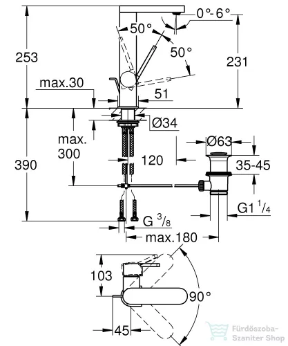Grohe PLUS L magasított mosdócsaptelep automata leeresztővel,Brushed Hard Graphite 23851AL3