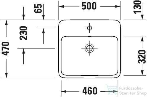 Duravit QATEGO 50x47 cm-es pultra ültethető mosdó csaplyukkal, fehér 2385500027