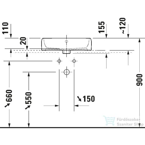 Duravit QATEGO 50x47 cm-es pultra ültethető mosdó csaplyukkal, fehér 2385500027