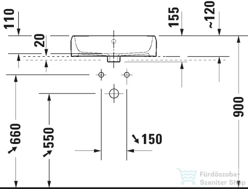 Duravit QATEGO 50x47 cm-es pultra ültethető mosdó csaplyukkal, fehér 2385500027