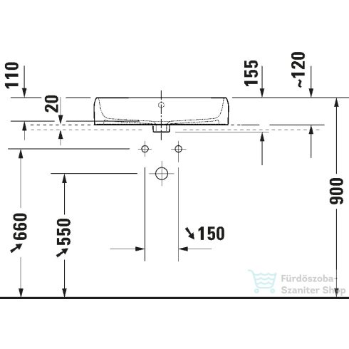 Duravit QATEGO 60x47 cm-es pultra ültethető mosdó csaplyukkal, HygieneGlaze feleülettel, fehér 2385602027