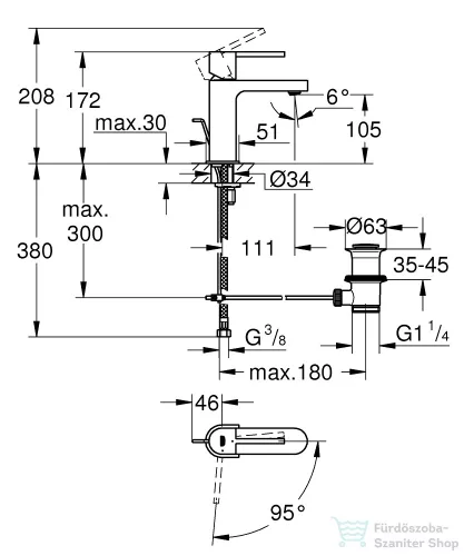 Grohe PLUS mosdó csaptelep, S-méret, automata leeresztővel, króm 23870003