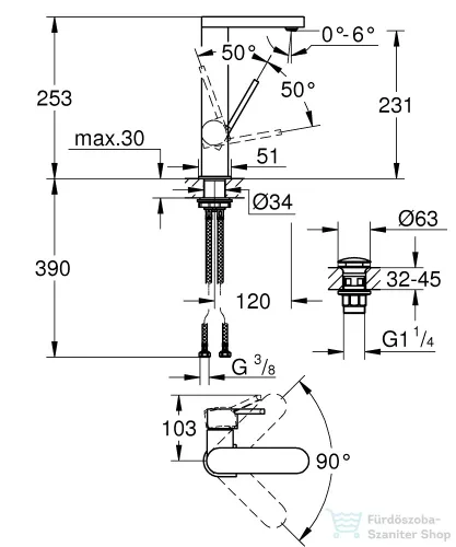 Grohe PLUS magasított mosdócsaptelep L-méret króm 23873003
