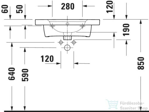 Duravit AURENA 60x50 cm-es falra szerelhető mosdó kerámia fedeles click-clack leeresztővel, DuraShield® bevonattal, matt fehér 238760AC00