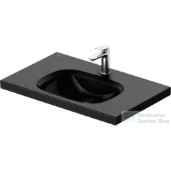   Duravit AURENA 80x50 cm-es falra szerelhető mosdó kerámia fedeles click-clack leeresztővel, DuraShield® bevonattal, fényes fekete 238780AB00