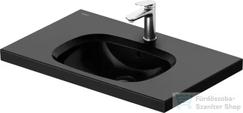 Duravit AURENA 80x50 cm-es falra szerelhető mosdó kerámia fedeles click-clack leeresztővel, DuraShield® bevonattal, fényes fekete 238780AB00