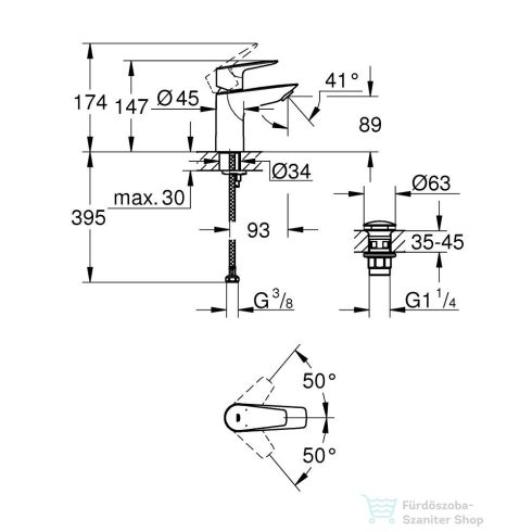 Grohe QuickFix START EDGE mosdó csaptelep click-clack leeresztővel,króm 23898001