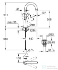 Grohe BAUEDGE L magasított mosdó csaptelep click-clack leeresztővel,Króm 23911001