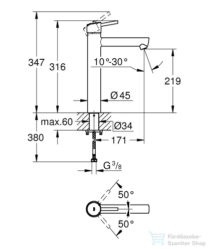 Grohe CONCETTO XL magasított mosdó csaptelep,leeresztő nélkül,Króm 23920001