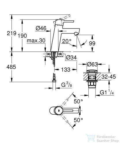 Grohe CONCETTO M mosdó csaptelep click-clack leeresztővel,Króm 23932001