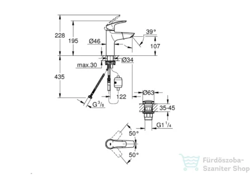 Grohe EUROSMART mosdó csaptelep, kihúzható kifolyóval, M-es méret, klik-klak leeresztővel króm 23976003