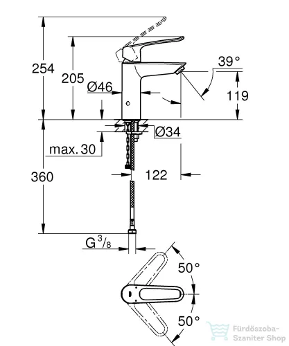 Grohe EUROSMART mosdó csaptelep, M-es méret, leeresztő nélkül, króm 23987003