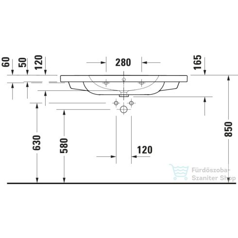 Duravit D-CODE 100x48 cm-es fali mosdó, fehér 23991000002