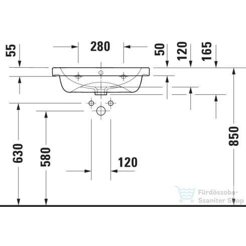 Duravit D-CODE 60x48 cm-es fali mosdó, fehér 23996000002