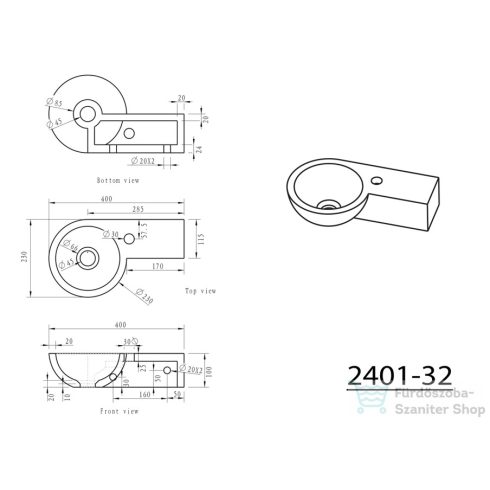 Sapho BLOK kőmosdó, 40x10x23cm, fekete antracit (2401-32)