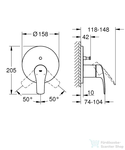 Grohe Eurosmart egykaros falba épített zuhanycsaptelep, 2 fogyasztóhoz, króm 24043003