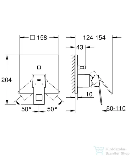 Grohe Eurocube egykaros falba épített zuhanycsaptelep, 2 fogyasztóhoz, króm 24062000