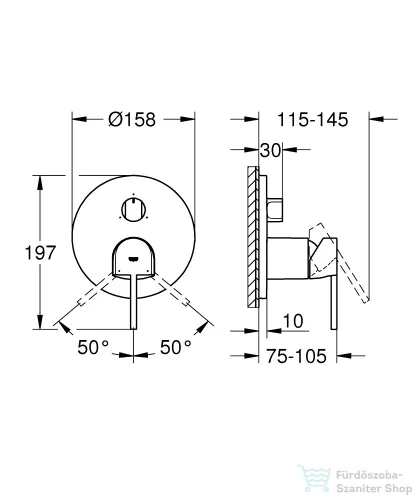 Grohe PLUS falsík alatti kád/zuhany csaptelep 3 fogyasztóhoz alaptest nélkül,króm 24093003