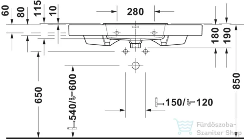 Duravit BALCOON 100x48 cm-es falra, vagy bútorra szerelhető mosdó leeresztővel, Duarshield mázzal, fehér 241210AA00