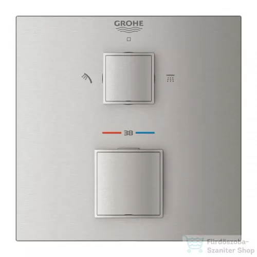 Grohe Grohtherm Cube Termosztátos falsík alatti keverő 2 fogyasztóhoz, matt szuperacél 24154DC0
