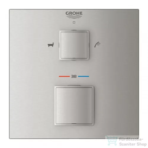 Grohe Grohtherm Cube Termosztátos kád keverő 2 kimenethez, beépített elzáró/váltó szeleppel, matt szuperacél 24155DC0