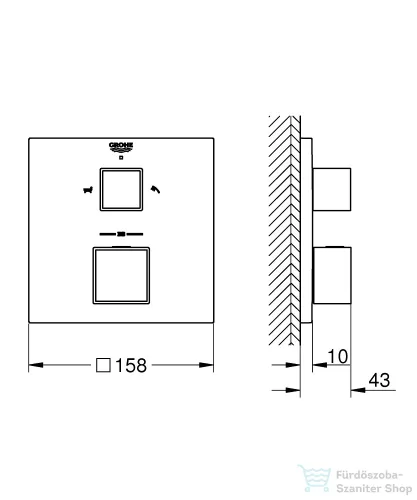Grohe Grohtherm Cube Termosztátos kád keverő 2 kimenethez, beépített elzáró/váltó szeleppel, matt szuperacél 24155DC0