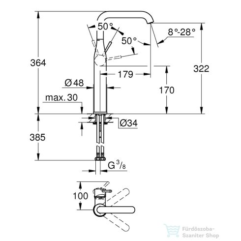 Grohe ESSENCE XL magasított mosdó csaptelep leeresztő nélkül,Brushed Cool Sunrise 24170GN1