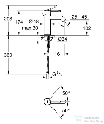 Grohe ESSENCE S mosdó csaptelep leeresztő nélkül, Brushed Hard Graphite 24172AL1