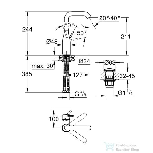Grohe ESSENCE L magasított mosdó csaptelep click-clack leeresztővel,króm 24182001
