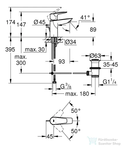Grohe QuickFix START Edge mosdó csaptelep automata leeresztővel, króm 24196001