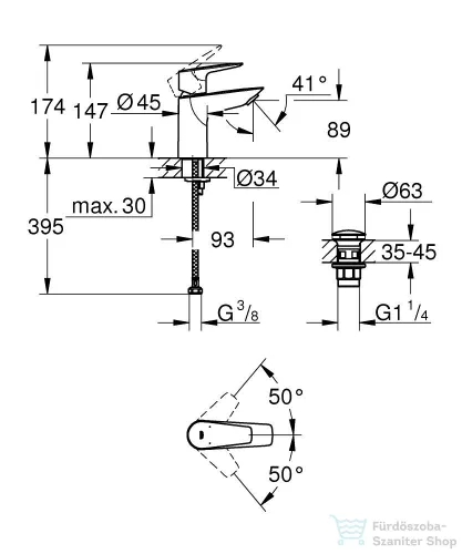 Grohe QuickFix START EDGE S mosdó csaptelep click-clack leeresztővel,króm 24199001