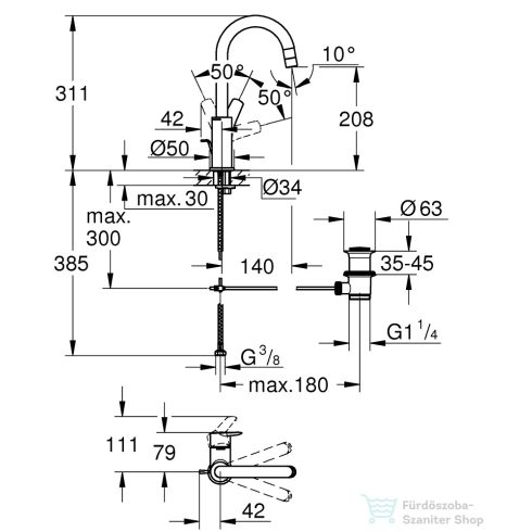 Grohe QuickFix START L mosdó csaptelep automata leeresztővel,matt fekete 242032432