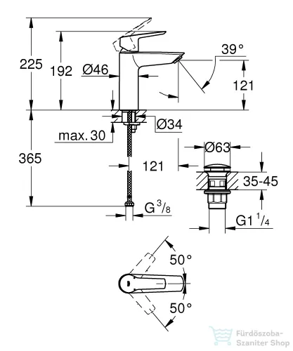 Grohe QuickFix START M mosdó csaptelep click-clack leeresztővel,króm 24204002
