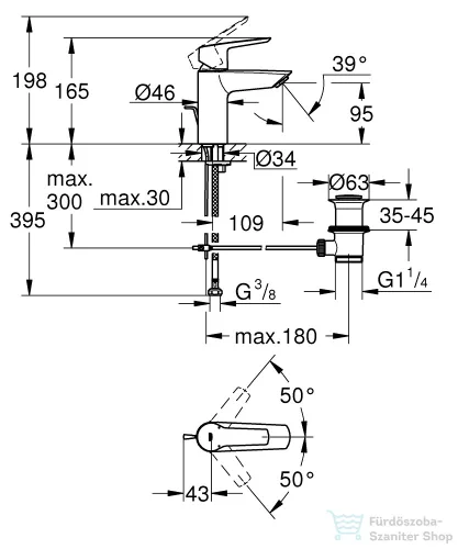 Grohe QuickFix START S mosdó csaptelep automata leeresztővel, matt fekete 242092432