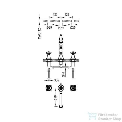 Tres TRES-CLASIC 3 üléses mosdócsaptelep, steel 24210501AC