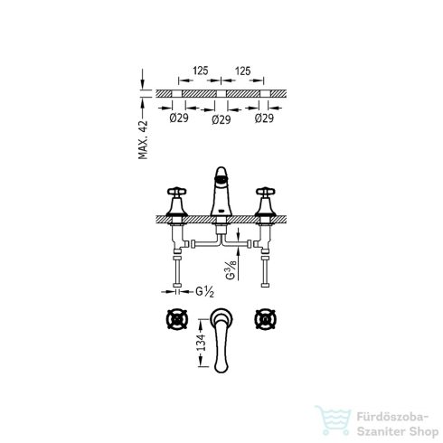 Tres TRES-CLASIC 3 üléses mosdócsaptelep, arany 24210601OR