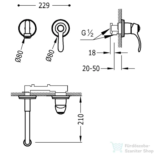 TRES TRES-CLASIC Fali mosdó csaptelep, leeresztő nélkül,  210 mm, arany, 24220001OR