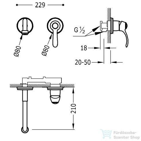 TRES TRES-CLASIC Fali mosdó csaptelep, leeresztő nélkül,  210 mm, króm, 24220001