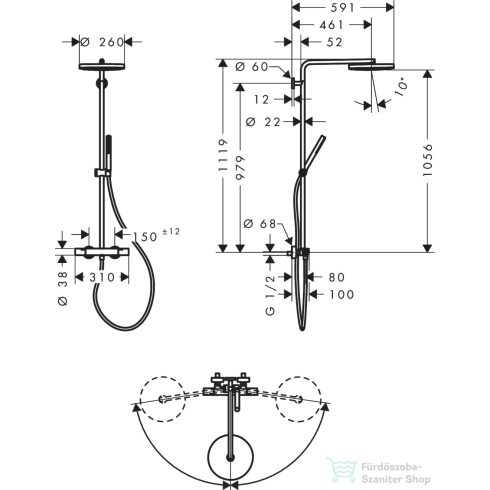 Hansgrohe Pulsify S Puro termosztátos zuhanyrendszer 1 funkciós kézizuhannyal,matt fehér 24223700