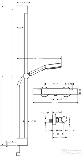 Hansgrohe Ecostat Fine termosztátos zuhany csaptelep,Pulsify Select S 90 cm-es rudas zuhanyszettel,króm 24261000