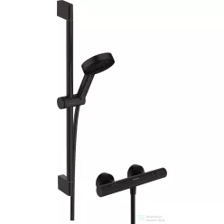   Hansgrohe Ecostat Fine termosztátos zuhany csaptelep,Pulsify Select S 66,9 cm-es rudas zuhanyszettel,matt fekete 24262670