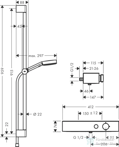 Hansgrohe Pulsify Select S 1 jet termosztátos zuhanycsaptelep rudas zuhanyszettel,króm 24270000