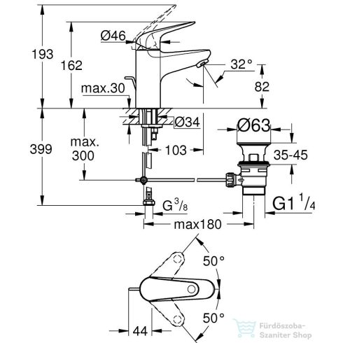 Grohe SWIFT  S mosdó csaptelep automata leeresztővel,Króm 24316001