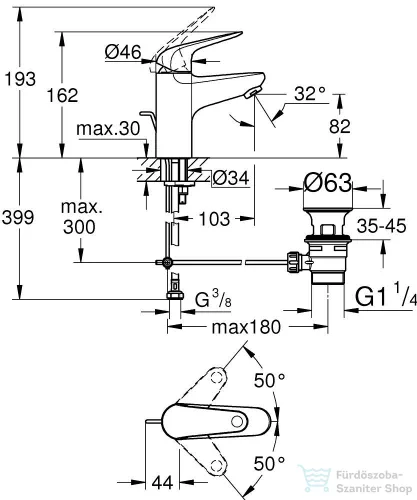 Grohe SWIFT  S mosdó csaptelep automata leeresztővel,Króm 24316001