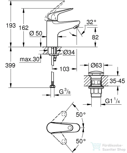 Grohe QuickFix SWIFT S mosdó csaptelep click-clack leeresztővel,króm 24318001
